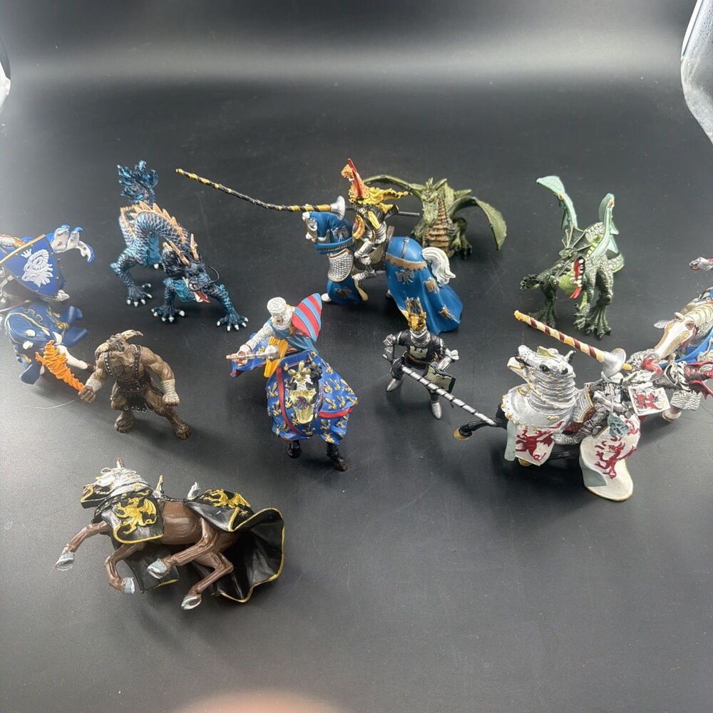 VTG 2004 Lot of 16 Papo Plastoy Medieval Knights Fantasy Toy Figure Mixed Dragon